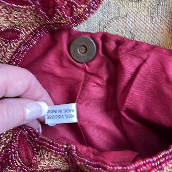 VINTAGE Gold and Red Beaded Hobo Bag - Picture 5 of 6